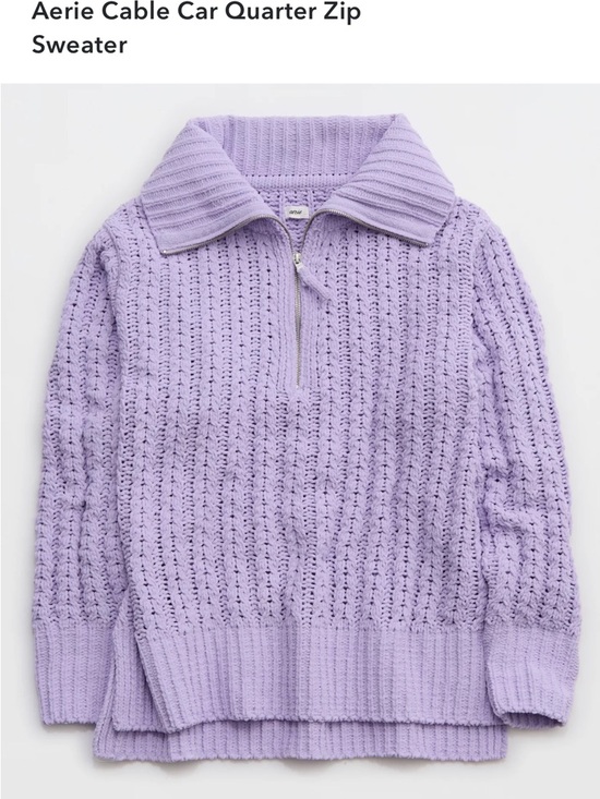 aerie Sweaters - aerie Lavender Cable-Knit Quarter Zip Pullover